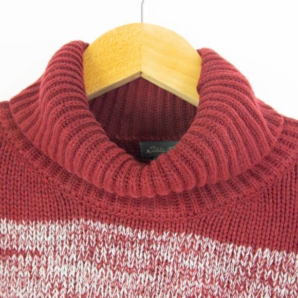 NWOT Eddie Bauer Turtleneck Striped cotton blend Sweater, Burgundy S‎ - Picture 6 of 10